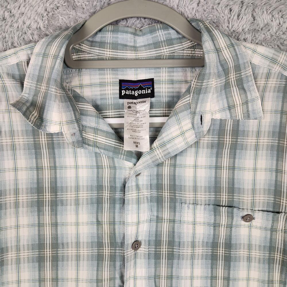 Patagonia Shirt Mens Medium Green Plaid Lightweight Organic Cotton Camo Outdoor